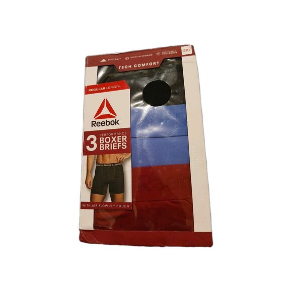 Reebok Men's Performance Boxer Briefs Sz 3XL 3-Pk Tech Comfort Regular 6" Inseam - Picture 1 of 7